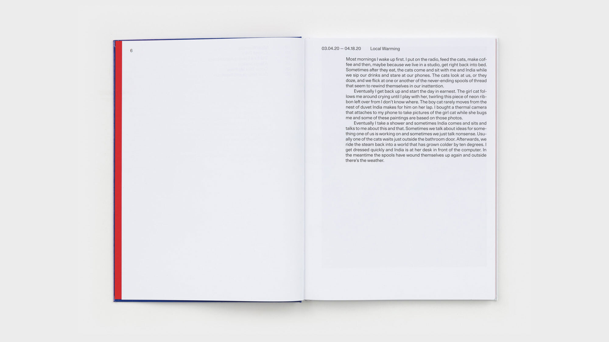 Another spread, this one of pages 6 and 7. 6 is blank. 7 contains a half-page of text from Black's diary, set in a sans-serif and slightly indented.